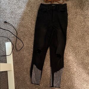 AKIRA Black Distressed Jeans with Silver Accents